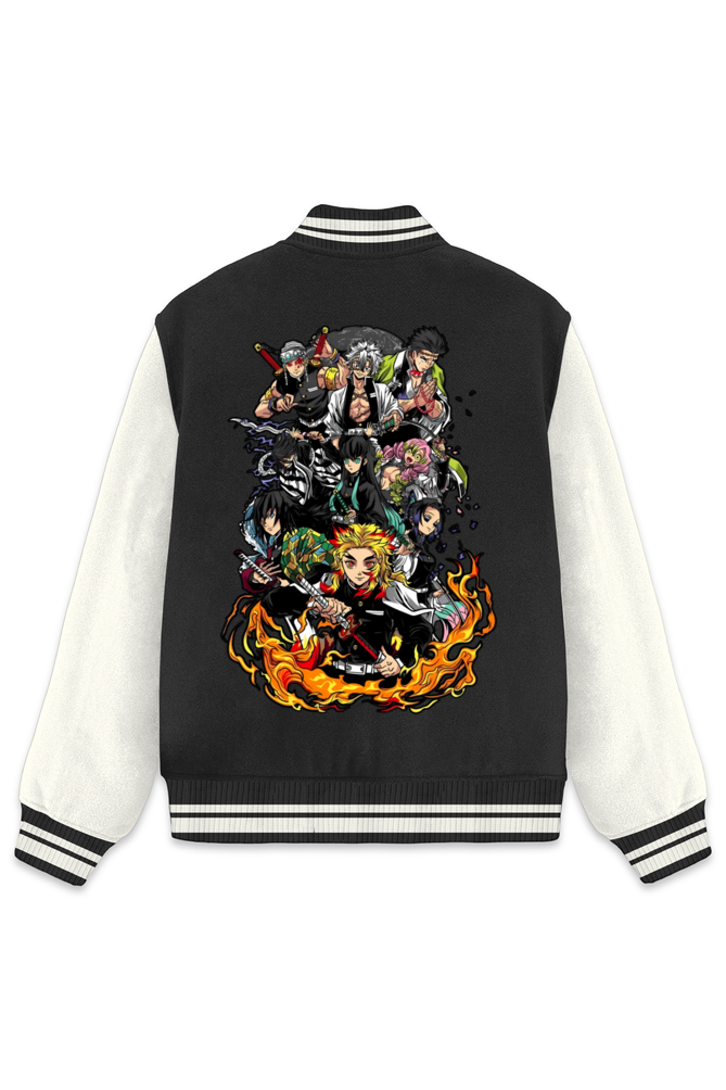 Damon Slayer Printed Varsity Jacket Black