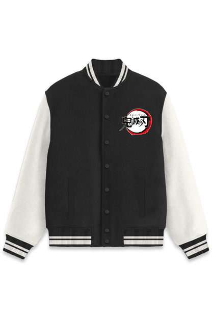 Damon Slayer Printed Varsity Jacket Black